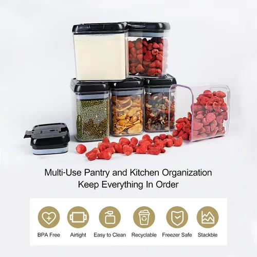 Vista 7 de Recipiente hermético de almacenamiento de alimentos, plástico transparente sin BPA, recipientes de organización de cocina y despensa