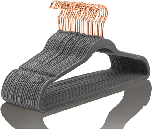 Vista 28 de MIZGI Perchas de Terciopelo Premium (Paquete de 50) Resistentes - Perchas de Fieltro Antideslizantes - Percha de Traje de Terciopelo Marfil