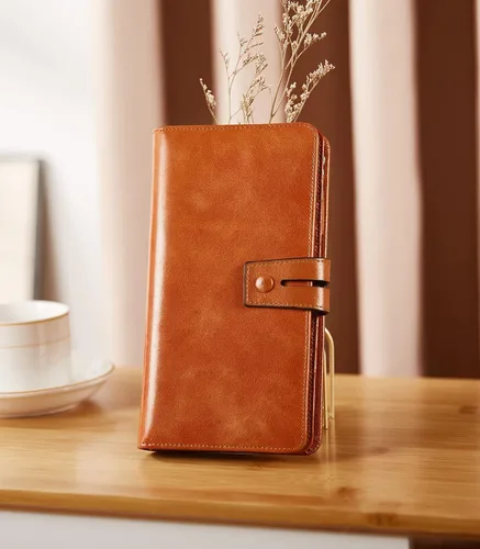 Vista 7 de BOSTANTEN - Carteras de cuero para mujer con bloqueo de RFID, gran capacidad, de tres cuerpos, tarjetero, cartera para teléfono, Grande, Compacto
