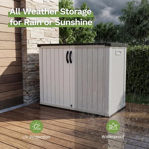 Vista 7 de Patiowell Armario de almacenamiento de plástico para exteriores de 26 pies cúbicos, cobertizo de almacenamiento horizontal impermeable