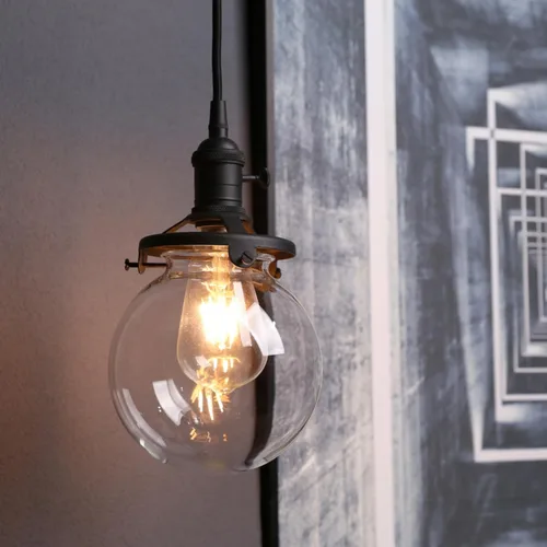 Vista 2 de PERMO Moderno accesorio de iluminación colgante con globo de vidrio transparente redondo de 5.9 pulgadas, pantalla soplada a mano, lámpara