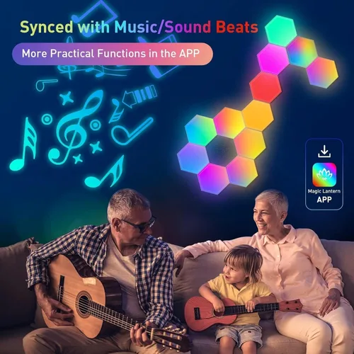 Vista 7 de NIUCOO Paneles de pared con luces LED hexagonales, luces RGB inteligentes para juegos con aplicación y sincronización de música, azulejos