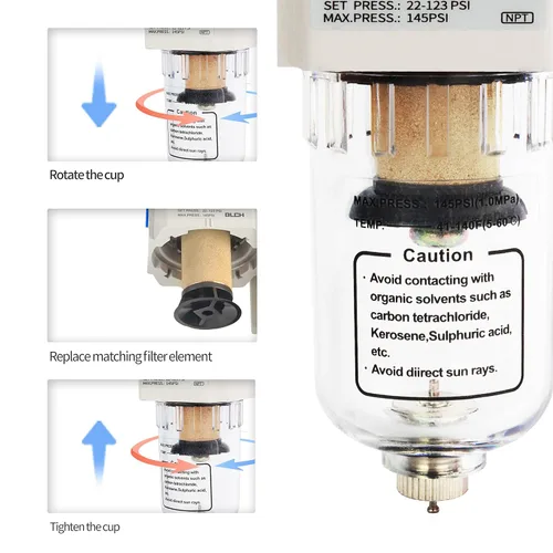 Vista 3 de BLCH Secador de Línea de Aire de 1/4" NPT - Secador de Aire para Compresor, Sistema de Secado de Aire Comprimido AF2000-02Z con Drenaje Manual
