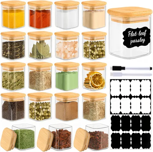 Vista 20 de TBWIND Paquete de 12 tarros redondos de vidrio para especias de 10 onzas con tapas y cucharas, juego de recipientes herméticos para especias