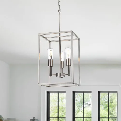 3 luces de níquel cepillado lámpara colgante industrial iluminación moderna jaula de metal lámparas de techo accesorios para vestíbulo comedor