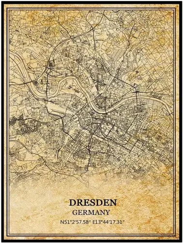 TANOKCRS Dresden Alemania - Póster de mapa vintage, arte de pared, diseño de mapa de carretera de la ciudad, regalo de recuerdo de viaje, decoración