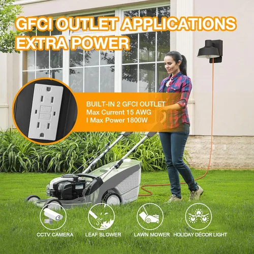 Vista 5 de Ehaho Luces de Porche con Tomacorriente, Luz de Exterior de Anochecer a Amanecer Integrada, Linterna al Aire Libre Resistente al Agua y Anti-Óxido