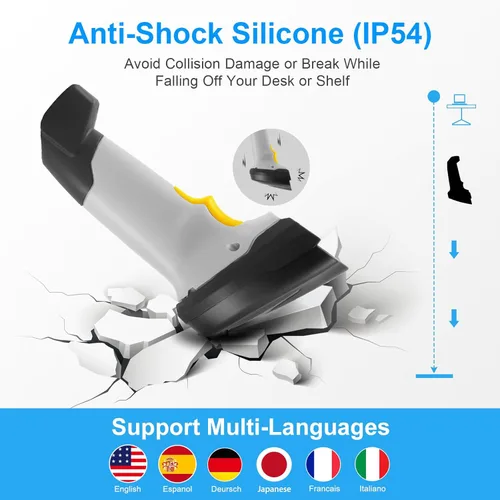 Vista 4 de Escáner de código de barras inalámbrico, lector de código de barras 1D con soporte, 2.4G inalámbrico y conexión por cable USB, escáneres de código