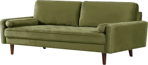 Vista 12 de Sofás capitoné de terciopelo para sala de estar, estilo clásico de mediados de siglo con silueta moderna, acolchado de botones y patas de madera