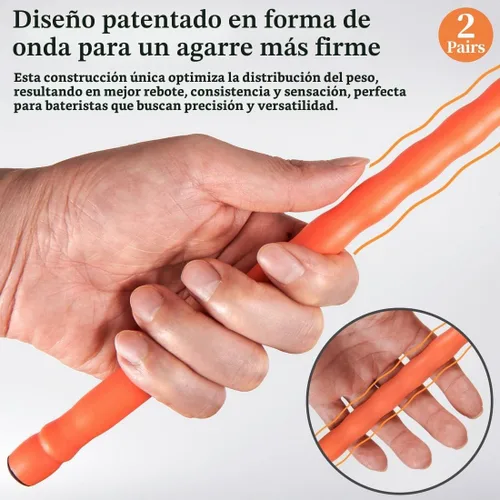 Vista 3 de Baquetas de batería 5a paquete de 2 baquetas de fibra de carbono naranja 2 pares naranja