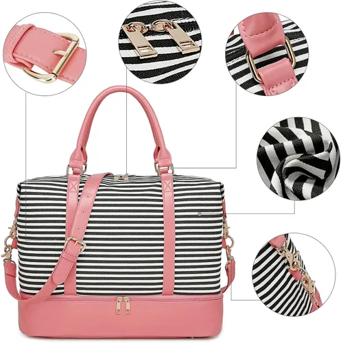 Vista 6 de BLUBOON - Bolso de mano para mujer con compartimento para zapatos lona para viajes nocturnos asa de carro