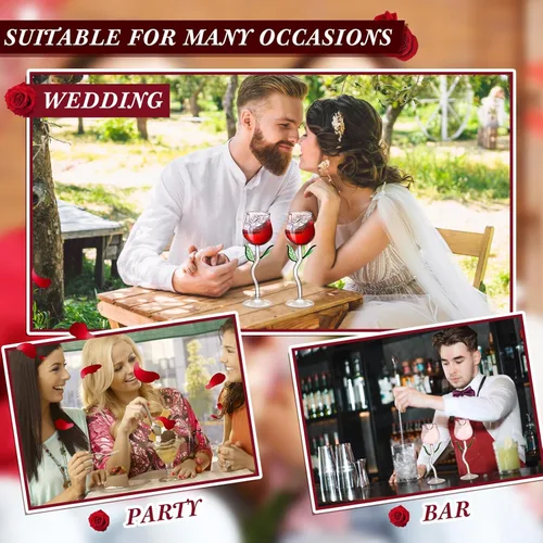 Vista 5 de Cunhill Paquete de 2 copas de vino rosa de 6 onzas, copas de vino tinto creativas, copas de vino de flores rosas, copas de jugo de cóctel