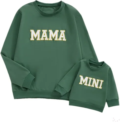 Vista 6 de Mommy and Me - Conjunto familiar de manga larga con cuello redondo y estampado de letras Rosado Rojo