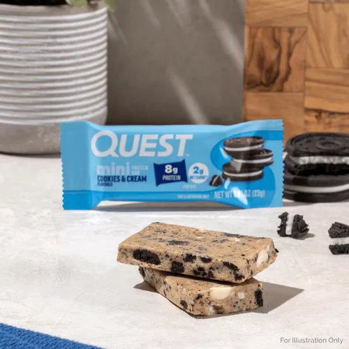 Vista 8 de Quest Nutrition Mini barras de proteína de masa de galletas con chispas de chocolate, 0.28 oz de proteína, 0.04 oz de azúcar, 0.07 oz