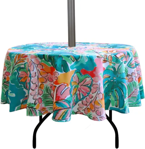 Vista 21 de EHouseHome Mantel redondo de 60 pulgadas para exteriores e interiores con agujero para sombrilla y cremallera, paños de patio impermeables