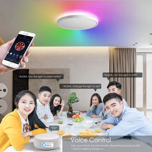 Vista 7 de TALOYA Lámpara de techo inteligente de 10 pulgadas de montaje empotrado LED con luz nocturna RGB, compatible con Alexa Google Assistant, lámpara