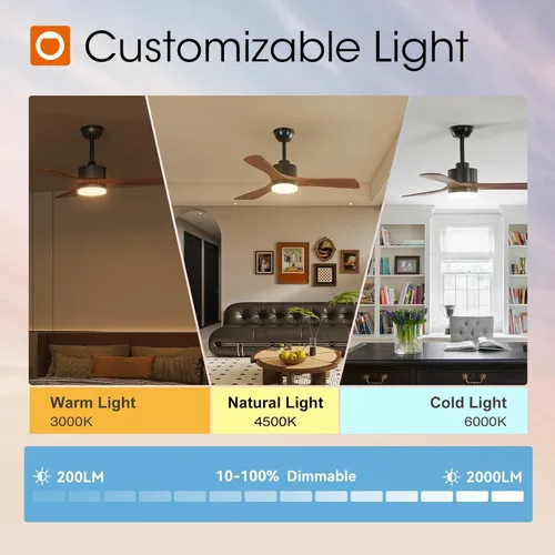 Vista 7 de addlon Ventiladores de techo de 42 pulgadas con luces y control remoto, reversibles, 3 cuchillas de madera, 6 velocidades, regulables 3CCT