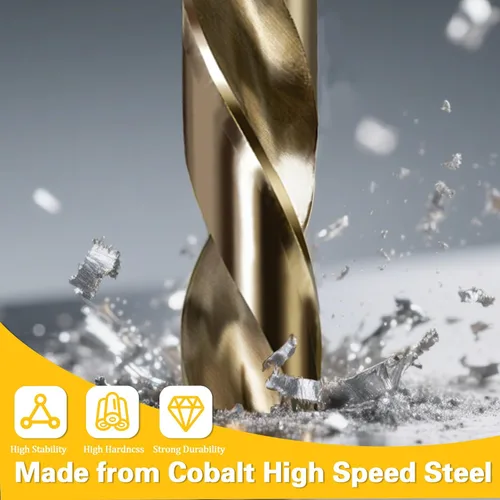 Vista 3 de Broca de cobalto de 1 pulgada, vástago reducido de 1/2 pulgada con 3 planos, adecuada para perforar en metal duro, acero inoxidable, hierro fundido