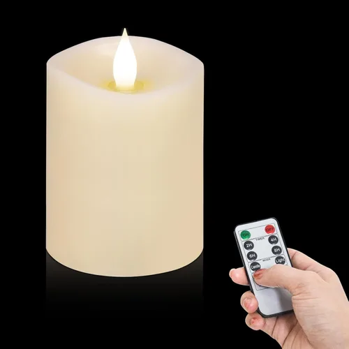Vista 14 de Velas parpadeantes sin llama de 3 x 3, velas LED de cera real con temporizador, velas sin llama con control remoto, velas que funcionan