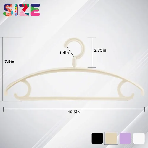 Vista 2 de DEDU Perchas de plástico para ropa, paquete de 20 perchas extra gruesas con gancho giratorio de 360° antideslizantes, perchas para suéteres, Beige
