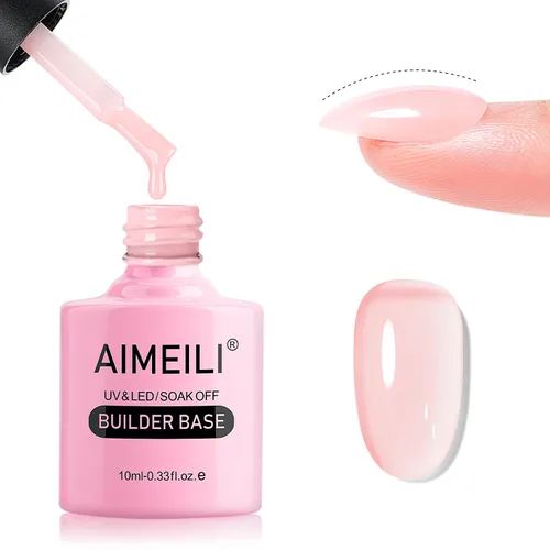 Vista 15 de AIMEILI Gel base constructor de uñas 5 en 1, libre de crueldad, vegano, translúcido color nude, gel fortalecedor de uñas gel duro 10ML-148