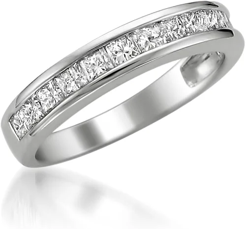Vista 2 de Anillo de boda de diamante de talla princesa platino (1 cttw, G-H, VS2), Platino, Diamante blanco