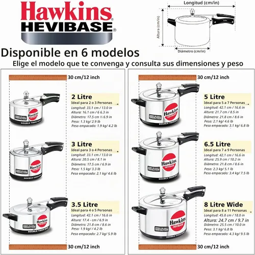Vista 7 de HAWKINS H56 Hevibase - Olla de presión de aluminio compatible con inducción, 5 litros, PLATA