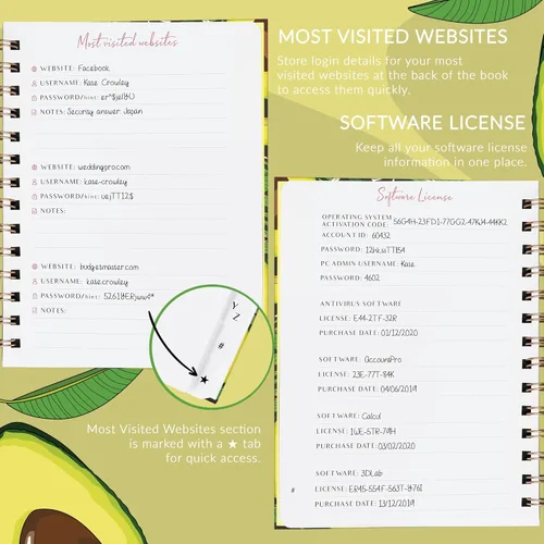 Vista 5 de PLANBERRY Libro de contraseñas premium Organizador de direcciones de Internet alfabetizado con pestañas A-Z Sitio web y contraseña de computadora