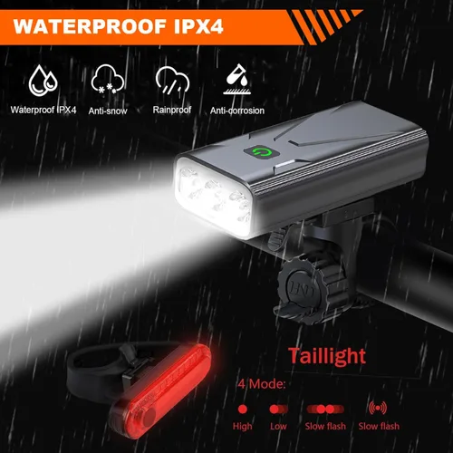 Vista 4 de Juego de luces de bicicleta para conducción nocturna, juego de luces USB para bicicleta, faro delantero y trasero de bicicleta, modos de luz de 3/5