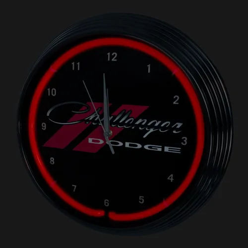 Vista 2 de Blue Oval Industries Challenger - Reloj de pared de neón con luz roja de 15 pulgadas