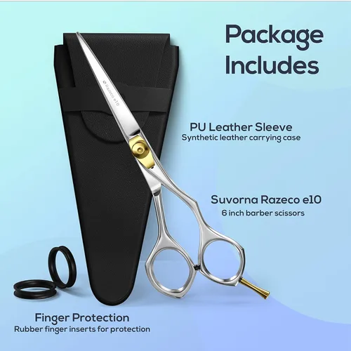 Vista 4 de Suvorna Tijeras de corte de pelo de 15 cm para profesionales, barberos y peluqueros – Tijeras de pelo afiladas para cortar, recortar, acicalar