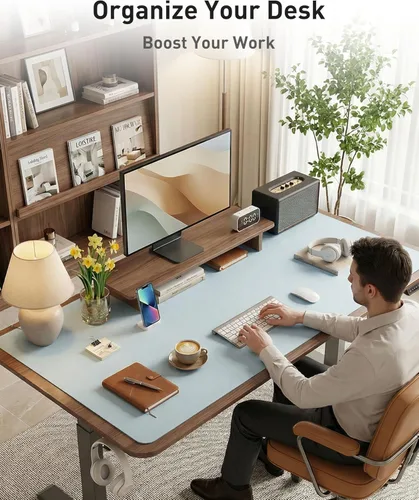 Vista 399 de Aothia Protector de escritorio de cuero, alfombrilla para mouse, alfombrilla de escritorio de oficina, 31.5 x 15.7 pulgadas, secante de escritorio