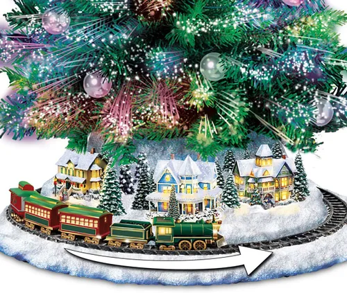 Vista 4 de The Bradford Exchange Thomas Kinkade Holiday Sparkle - Árbol de Navidad de fibra óptica que cambia