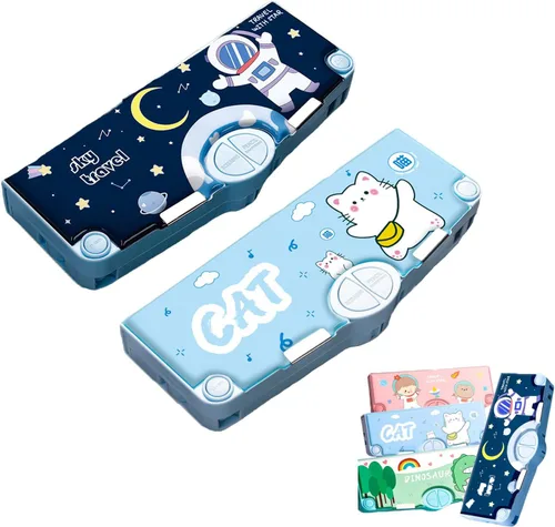 Vista 7 de StefIk Estuche desplegable multifunción Kawaii Cute Cartoon Pencil Box con regla de tijeras y sacapuntas (Lucky Kitten)