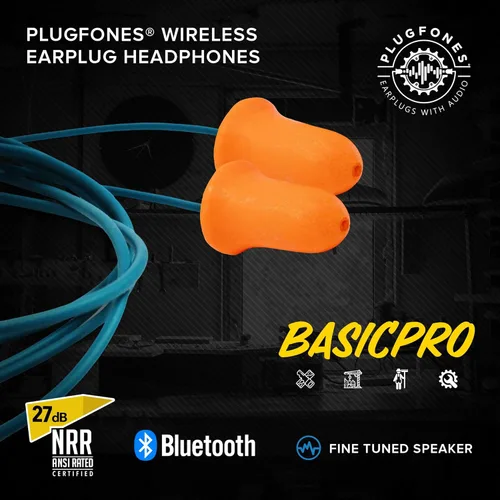 Vista 2 de Plugfones Basic Pro - Auriculares Bluetooth con Tapones de Espuma para los Oídos - Protección Auditiva NRR de 27 dB - Auriculares Inalámbricos