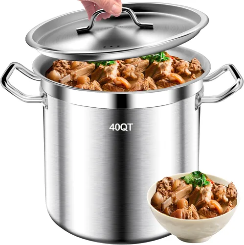 Vista 10 de Olla de acero inoxidable cepillado de 20 cuartos con tapa, olla grande, ollas de inducción resistente de grado comercial para sopa, estofado, horno