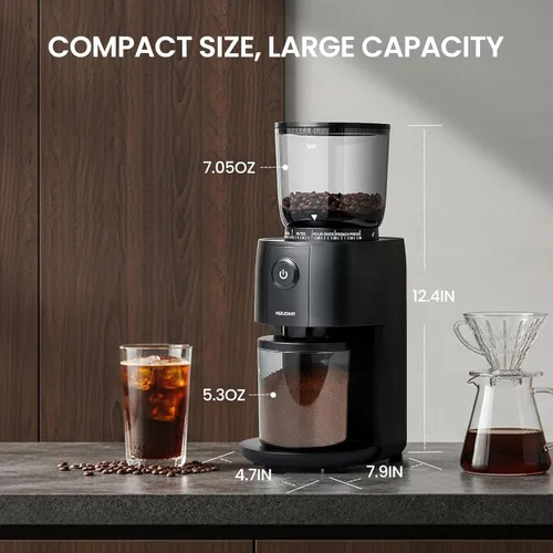Vista 2 de Molinillo de café, molinillo de café eléctrico con rebabas cónicas, molinillo de granos de café eléctrico con 38 ajustes de molienda para expreso