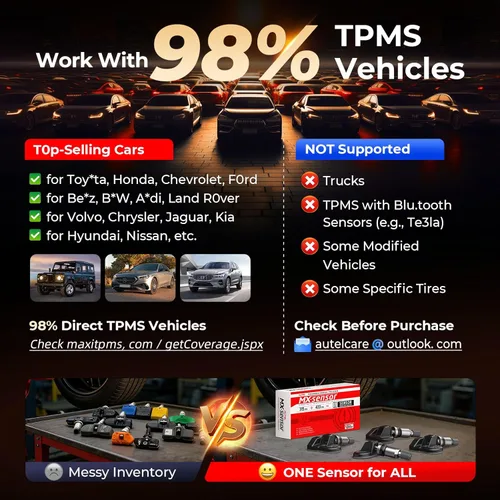 Vista 5 de Autel Sensor TPMS 1 sensor, válvula de metal MX-Sensor 315 MHz + 433 MHz, programable universal especialmente diseñado para reemplazo de sensores