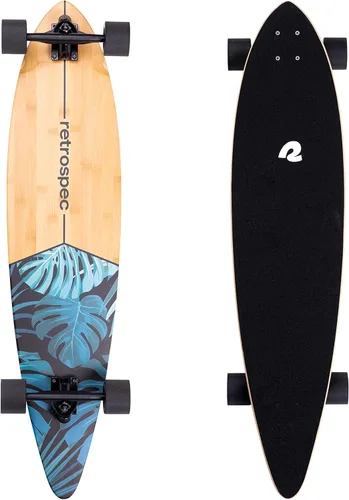 Vista 8 de Retrospec Zed Pintail & Cruiser Longboard Patineta para Adultos - Tabla de 112 cm de bambú y arce canadiense con rodamientos ABEC-7, ruedas