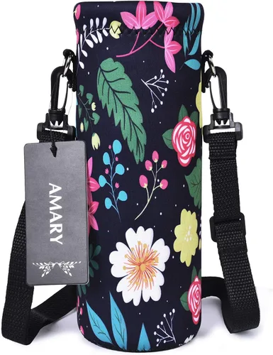 Vista 13 de AMARY Bolsa de neopreno para botella de agua de 33.8 fl oz con correa ajustable para el hombro, cubierta aislada para botellas de acero Aves