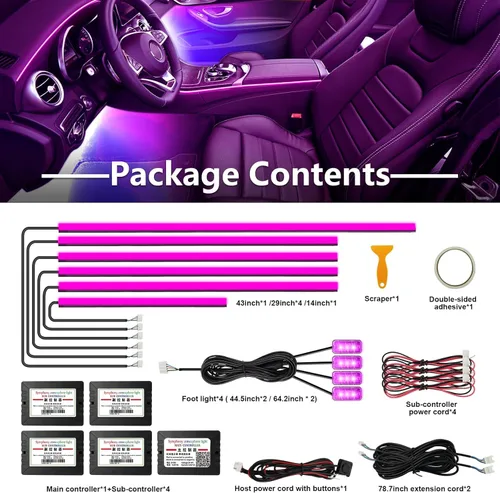 Vista 5 de WEBUPAR Luces de acrílico para interiores de automóvil, accesorios de automóvil, tira de luces LED 10 en 1 con control de aplicación, 175 pulgadas