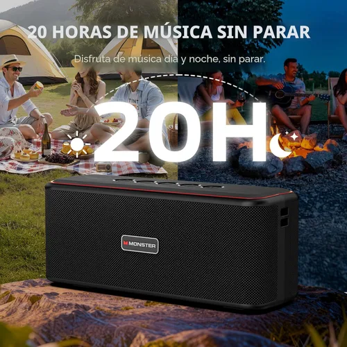 Vista 5 de Monster Shock Plus - Altavoz Bluetooth, altavoz portátil con sonido estéreo fuerte de 40 W, Bluetooth 6.0, emparejamiento TWS, tiempo
