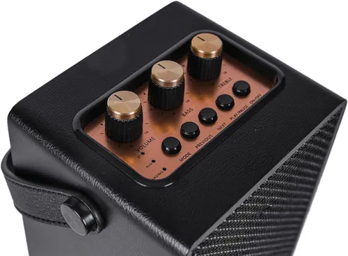 Vista 7 de Fuse Andle - Altavoz Bluetooth retro vintage con mango de cuero vegano, altavoz portátil con conexión para teléfono inteligente, entrada USB y AUX