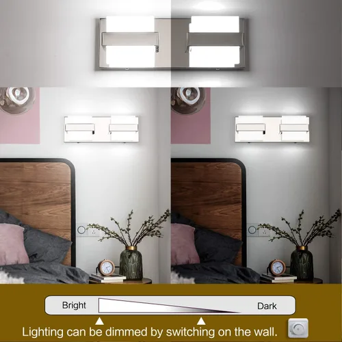 Vista 3 de SOLFART 2 luces cromadas para tocador de baño, lámpara de pared sobre el espejo, moderna lámpara LED de tocador, accesorios de iluminación de baño