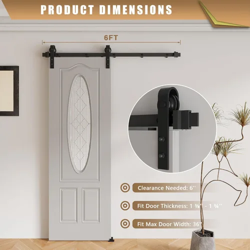 Vista 5 de DonYoung Kit de herrajes para puerta corrediza de granero de 6 pies, riel modular de fijación de tornillo mejorado, kit de riel de puerta de granero