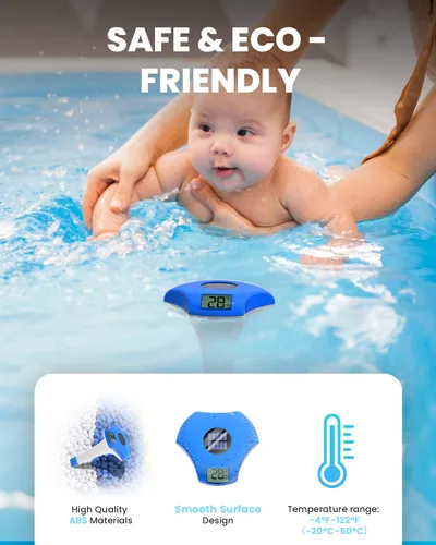 Vista 7 de BALDR Termómetro flotante de fácil lectura, termómetro solar para piscina con pantalla digital, IPX8 impermeable, precisión de ±1.8℉ para jacuzzis