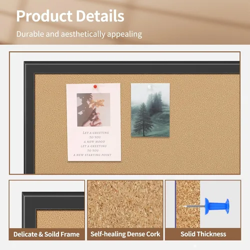 Vista 3 de ORIENTOOLS Tableros de corcho para paredes, tablero de corcho de 18 x 24 pulgadas para oficina, tablón de anuncios con marco, tablero de pines