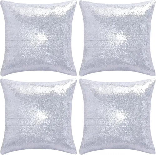 Vista 14 de Black Square Sequin Decorative Throw Pillow Covers 18x18 Set of 4 Negro