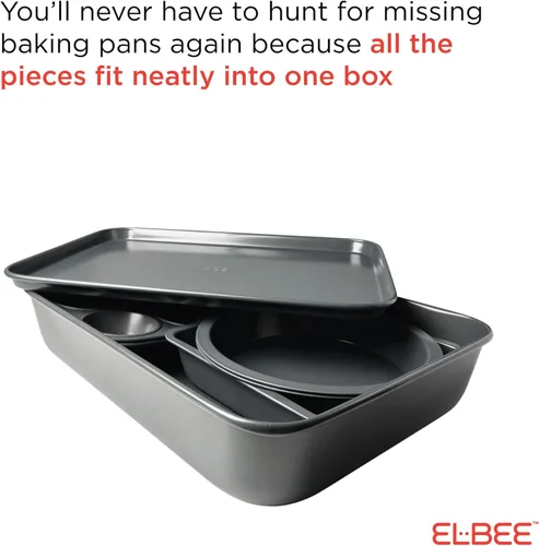 Vista 7 de Elbee Home - Juego de 8 piezas de acero aluminizado antiadherente, ahorro de espacio, con bandeja para asar profundamente, bandeja para galletas