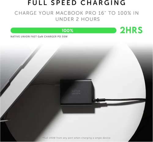 Vista 4 de Native Union Fast GaN Charger PD 140W – 4-Port Power Delivery 3.1 Desktop Charging Station with Desk Stand – for MacBook Pro, iPads, iPhones, Pixel